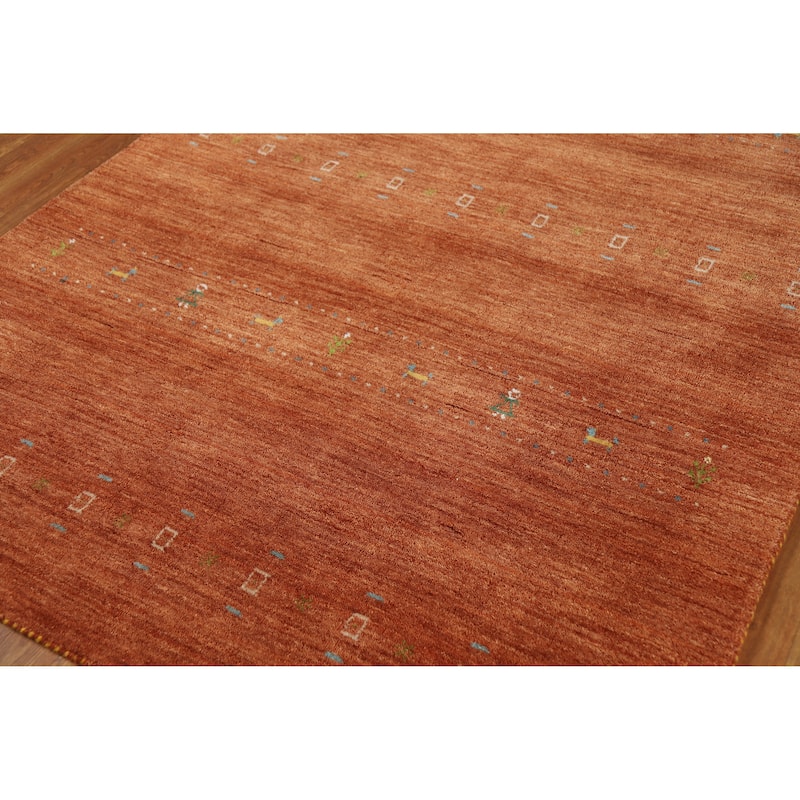 Hand Knotted Oriental 100% Wool Carpet Tribal Animal Pictorial Oranges & Rust Gabbeh Area Rug - 7' 6'' X 5' 1''