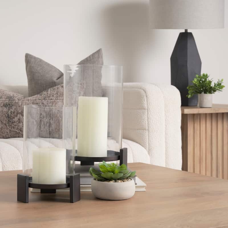 Price Large Matte Black Metal w/ Glass Hurricane Candle Holder