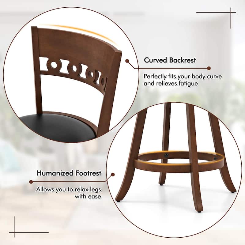 Gymax 2PCS 24.5'' Counter Height Bar Chairs Swivel Bar Stools w/