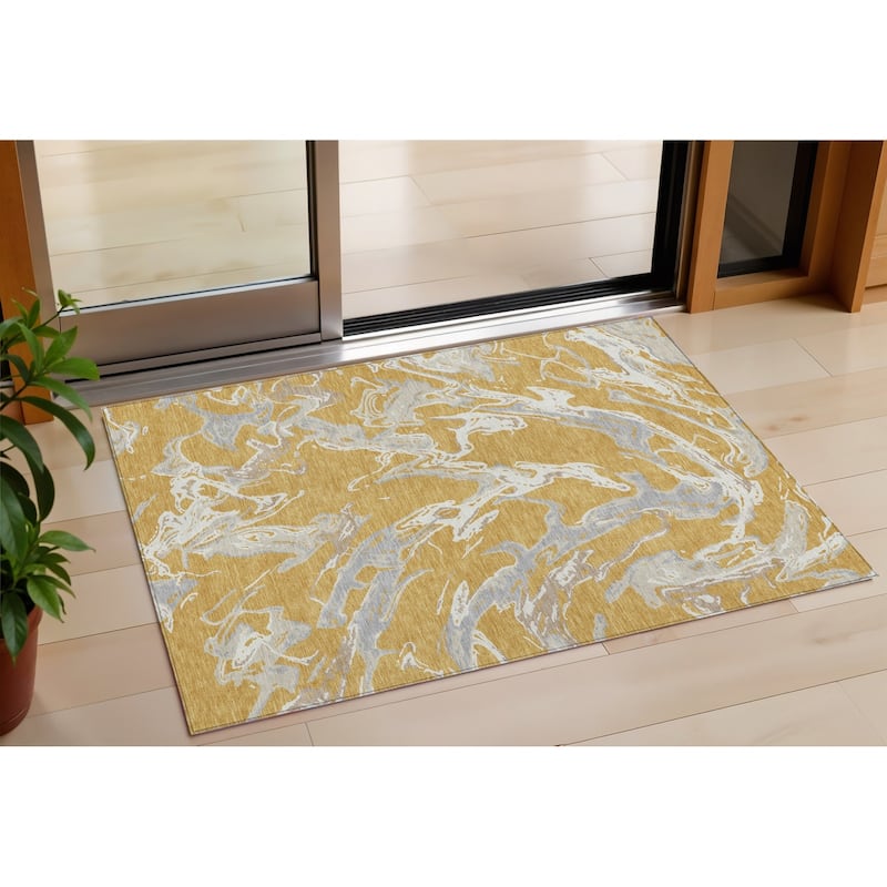 HomeRoots Abstract Transitional Rectangle Outdoor Rug - 3' x 5'