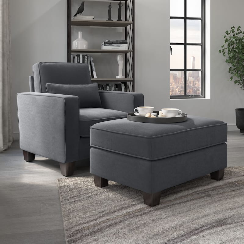 Bush Furniture Stockton Living Room Accent Chair with Ottoman Set