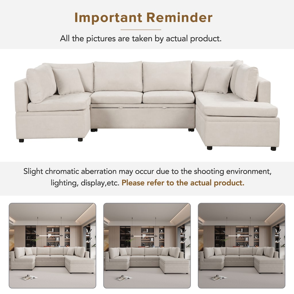 Oversized Sectional Sofa, 117.3" U - Shaped Sofa Couch Pull Out Sofa Bed with 2 Throw Pillows for Living Room