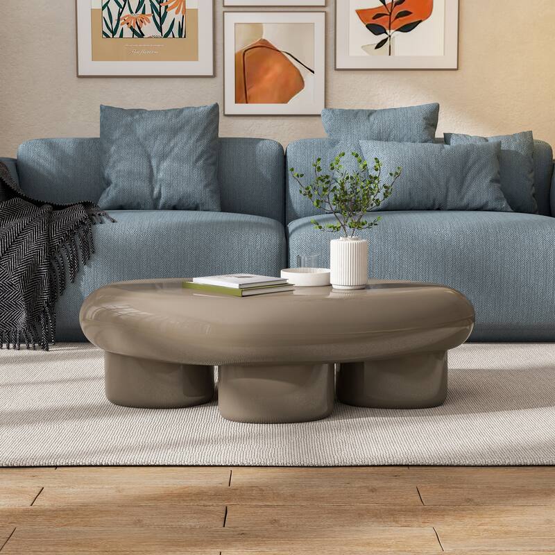 24/7 Shop At Home Modern 2-Piece Oval Glossy Low Profile Coffee Table Set