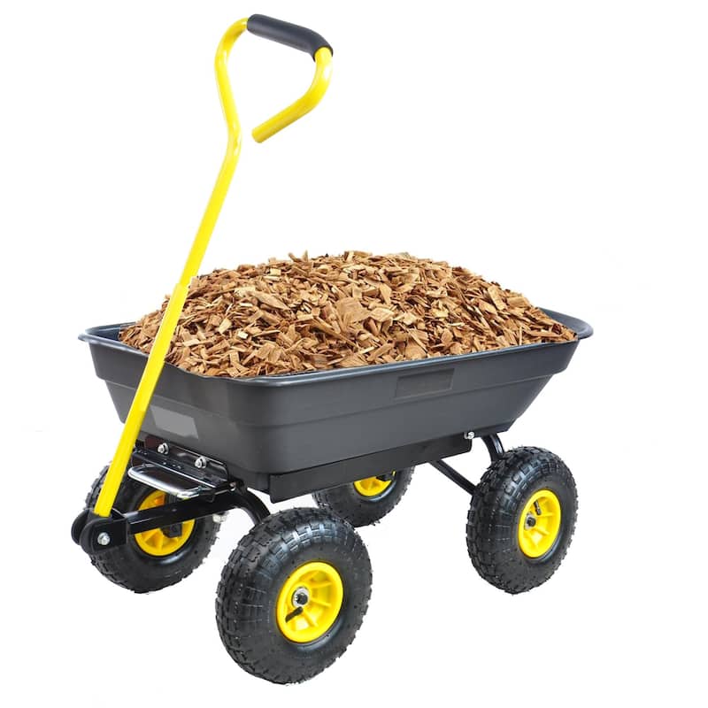 Folding Wagon Poly Garden Dump Cart with Steel Frame and 10-in. Pneumatic Tires