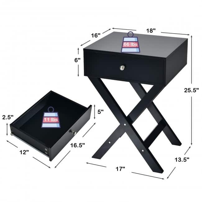 X Shaped Structure Side Nightstand with Drawer