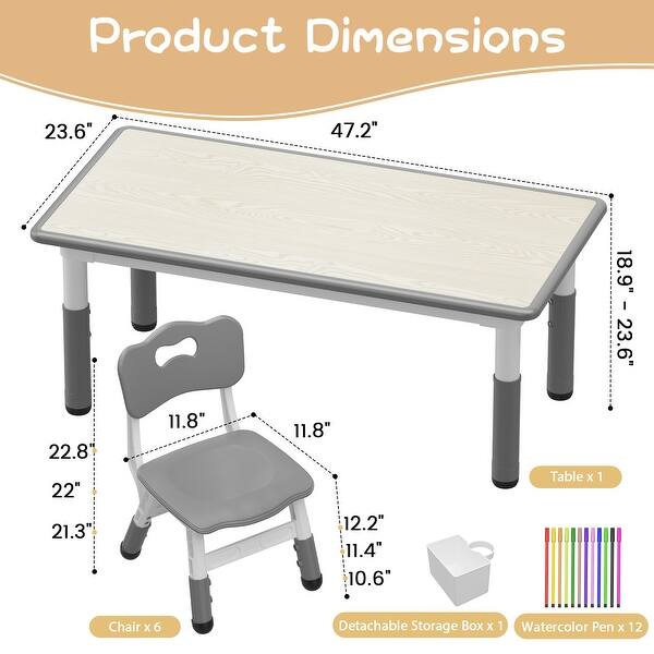 dimension image slide 5 of 6, Kids Table and 4 Chairs Set with Graffiti Desktop Height Adjustable