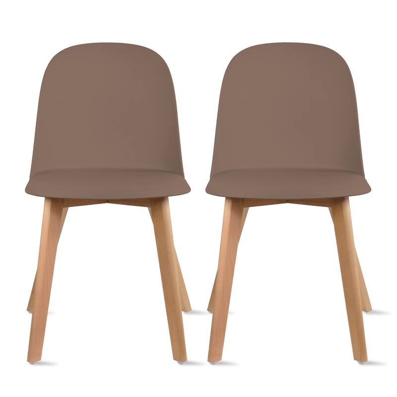 Set of 2 Plastic Dining Side Chair Wood For Event Kitchen Office Event Garden Patio Cafe - Brown