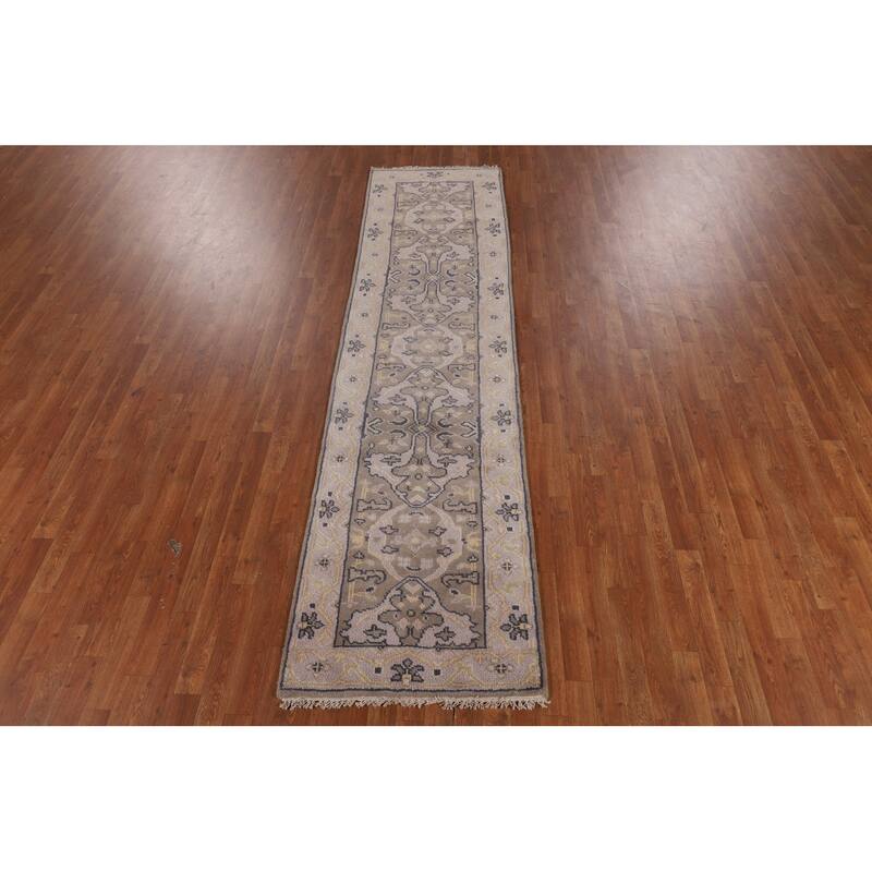 All-Over Oushak Oriental Runner Rug Handmade Brown Wool Carpet - 2'8" x 10'11"