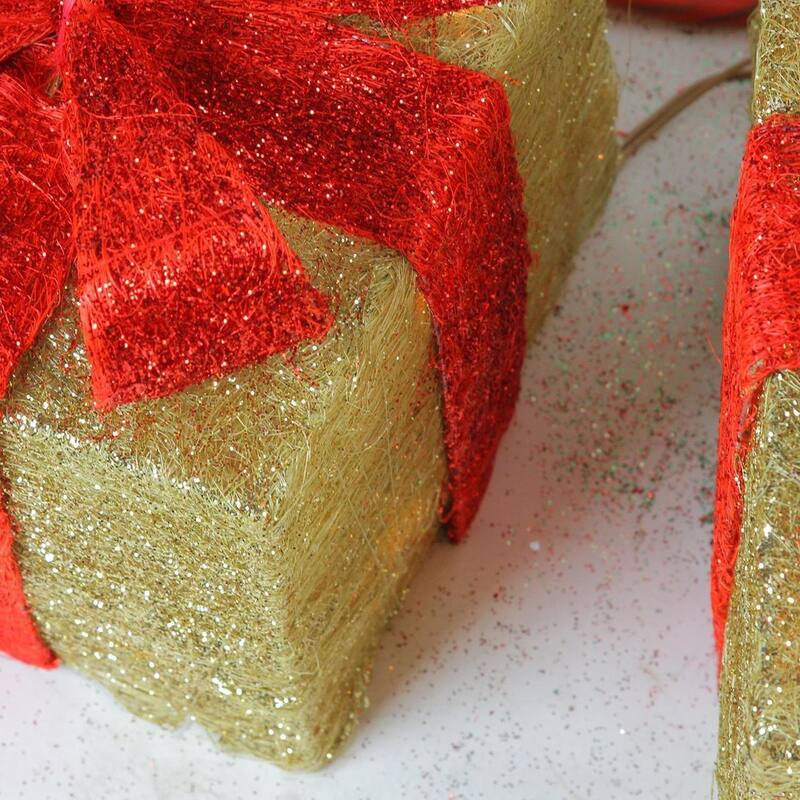 Set of 3 Lighted Gift Boxes Christmas Outdoor Decorations