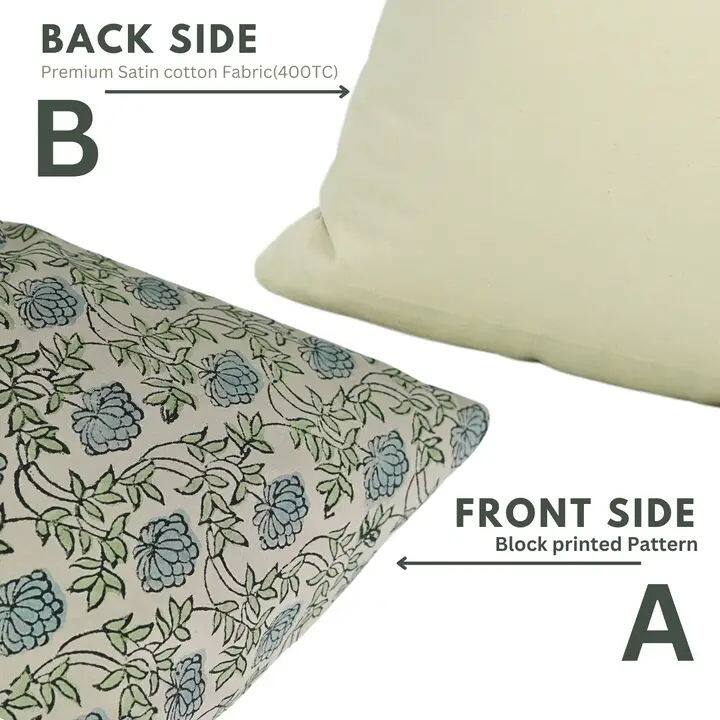 Block Print Boho Cotton Satin Pillow Cover- Khoobsurat
