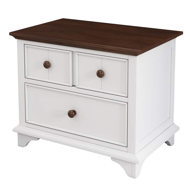 HomeRoots 28" White And Walnut Brown Wood Two Drawer Nightstand