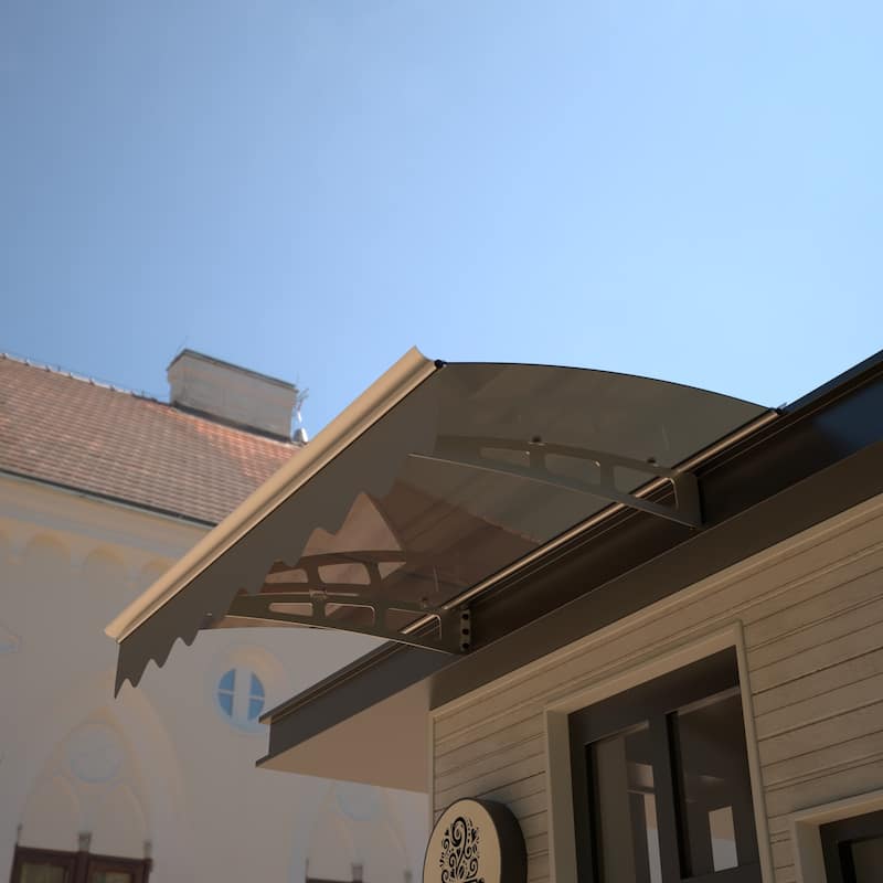 Series Door Window Awning Canopy Made of 0.137"Thick Crystal Solid Polycarbonate Sheet and Aluminum Alloy with Valance - Dark Brown