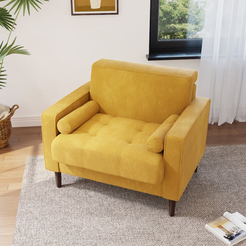 Modern Upholstered Corduroy Accent Chair With Arms Pillows