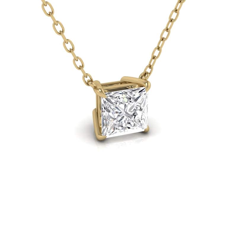 Marquee Lab Grown 1/4 Carat Floating Princess Cut Diamond Solitaire Pendant in 14K Yellow Gold