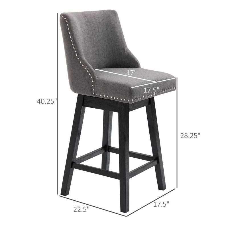 HOMCOM 28" Swivel Counter Height Bar Stools with Backs, Upholstered Dining Room and Kitchen Bar Stools Set of 2 with Wood Legs