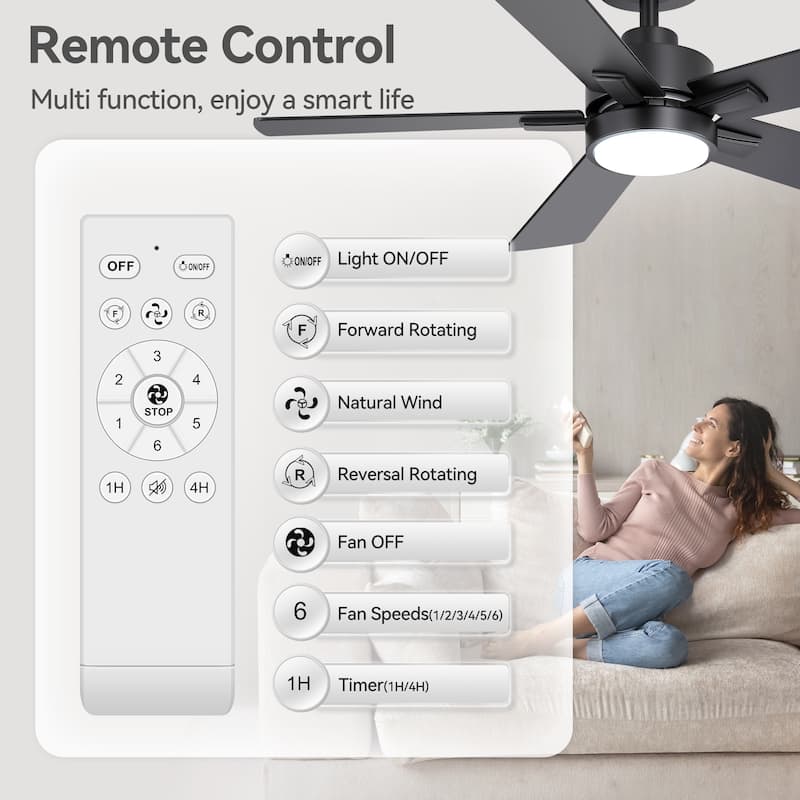 42/48/52/56/60/65-IN LED Ceiling Fan with Light Kit and Remote(5/6/7/8-Blade)