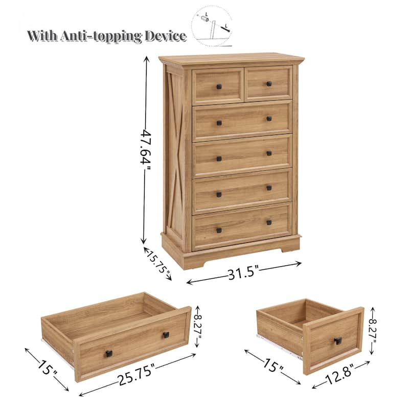 Modern 6 Storage Drawers Dresser Cabinet, Tall Chest of Drawer, Closet