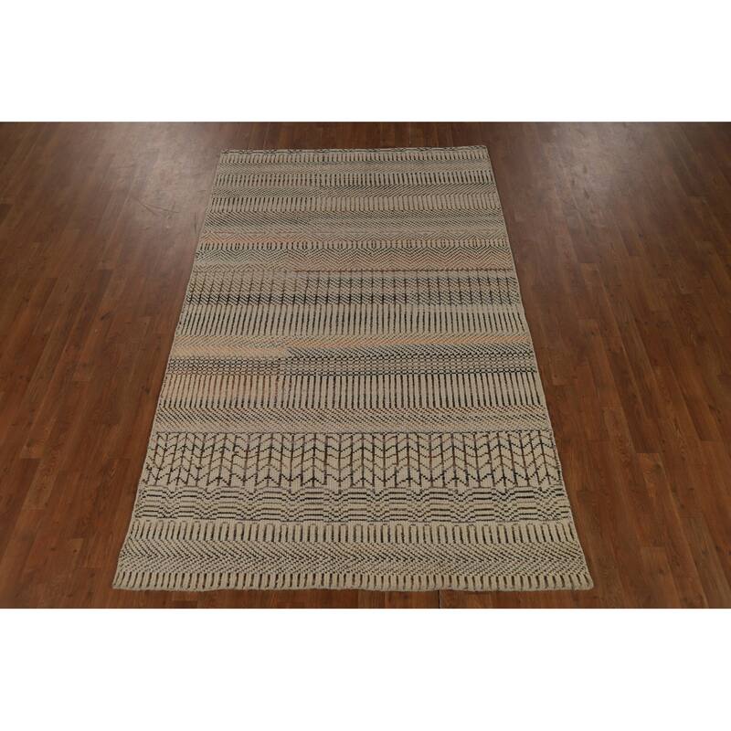 All-Over Geometric Moroccan Oriental Area Rug Handmade Wool Carpet - 4'10" x 7'11"