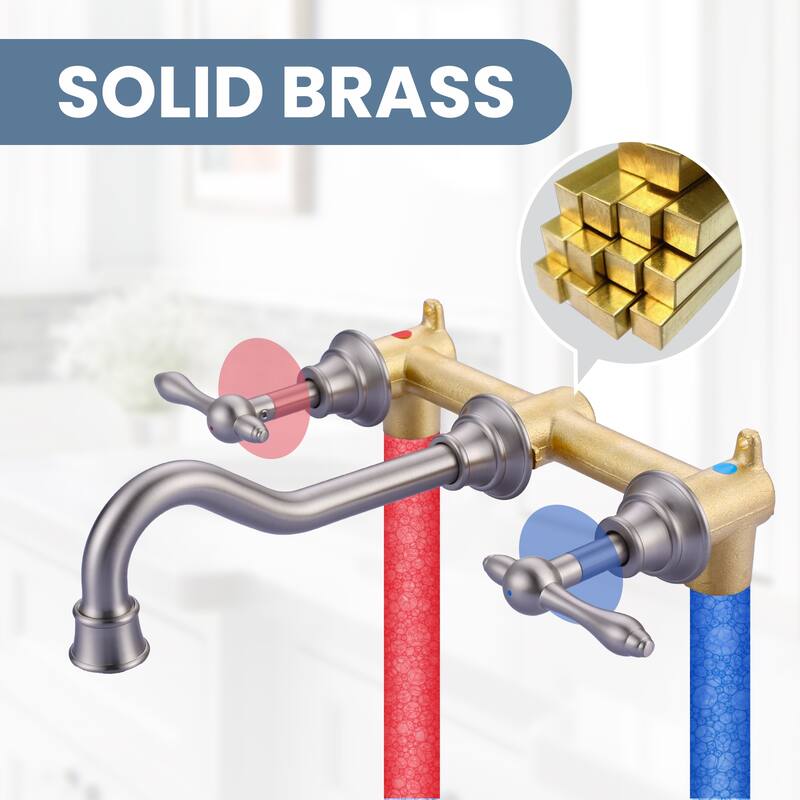 WOWOW 2 Handle Wall Mounted Antique Bathroom Sink Faucet