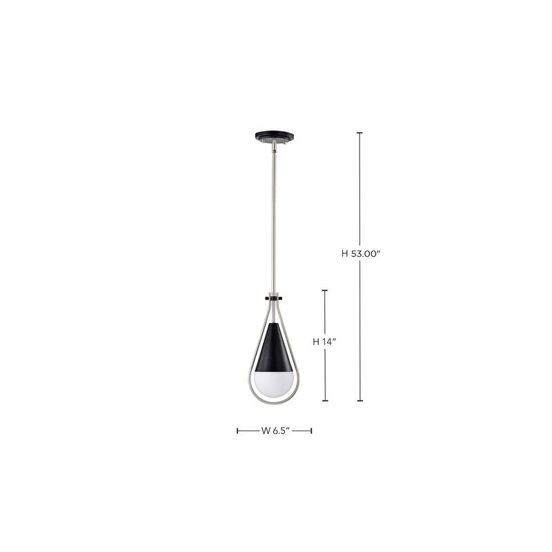 Admiral 1 Light Pendant - 6 Inches - Matte Black and Brushed Nickel Finish - White Opal Glass