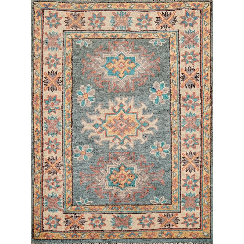Geometric Kazak Accent Rug Hand-Knotted Wool Carpet - 2'1"x 2'10"