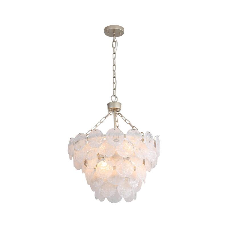Cascada 3 Tier - 8 Light Pendant in Aegean Silver with Cirrus Cloud Glass Shade - Gold