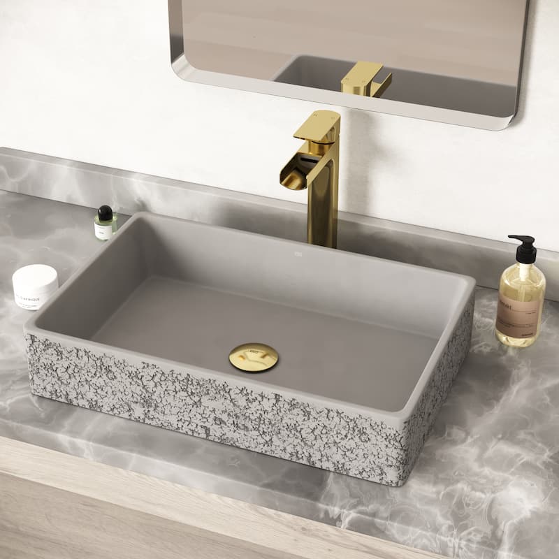 VIGO Magnolia 21"L x 14"W x 5"H Matte Stone Rectangular Bathroom Vessel Sink