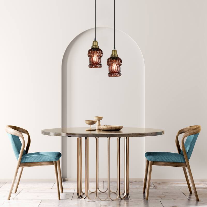 Baptiste River of Goods Purple/Yellow/Green and Gold Glass and Metal 4.5-Inch Pendant Light with Adjustable Hanging Cord