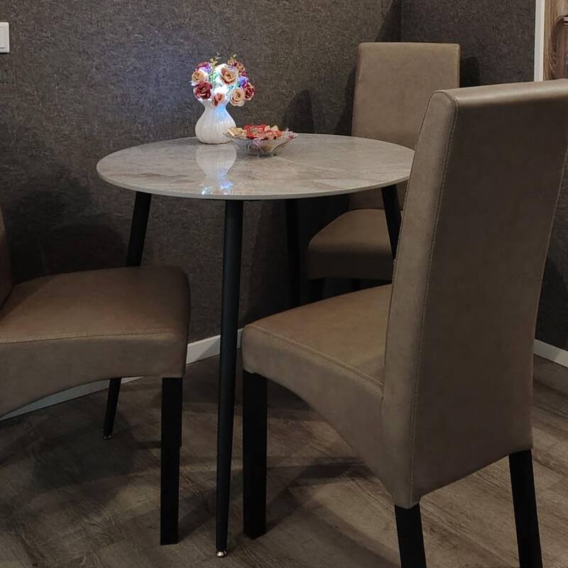 Metal Frame 4 Legs Round Dining Table Heavy Duty Sintered Stone Top - 31.5"