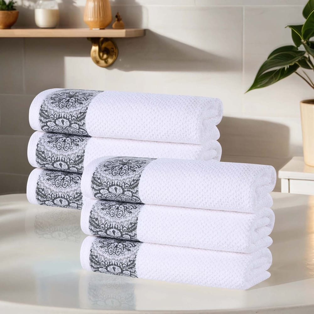 Superior Medallion Cotton Jacquard Soft Absorbent Hand Towel Set of 6