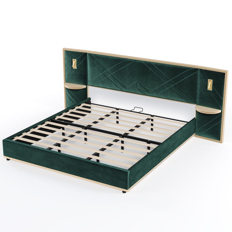 Christopher Knight Home - Voss Velvet Upholstered Bed with 2 Built-in LED Lights and 2 Storage Side Panels