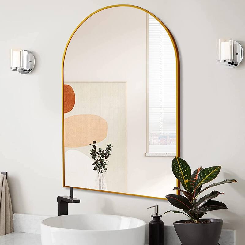 20x30 Inch Metal Framed Arched Bathroom Mirror for Wall