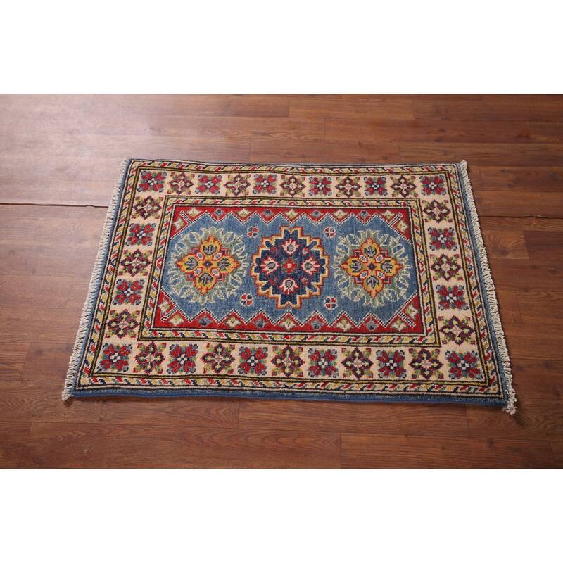 Blue Kazak Oriental Accent Rug Handmade Wool Carpet - 2'1"x 2'10"