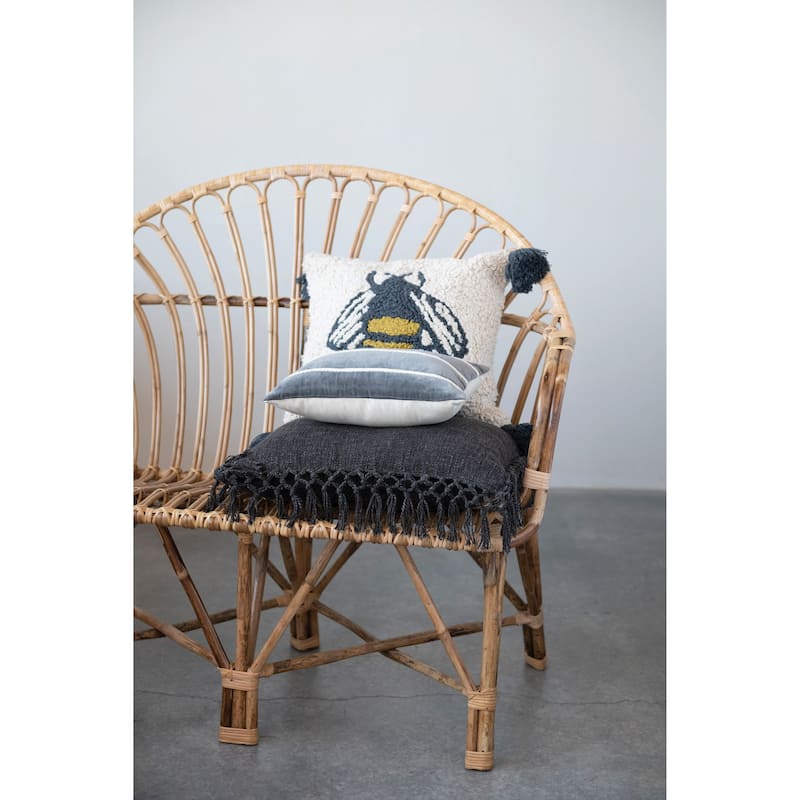 Cotton Slub Pillow with Crochet and Fringe