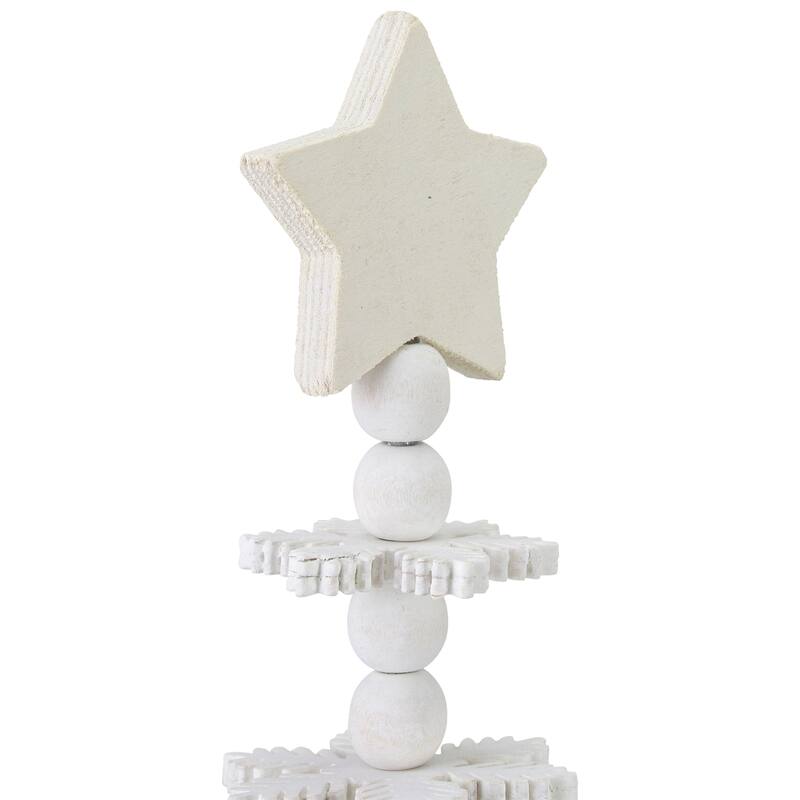 16" White Wood Snowflake Cutout Christmas Tree a Star Table Top Decor