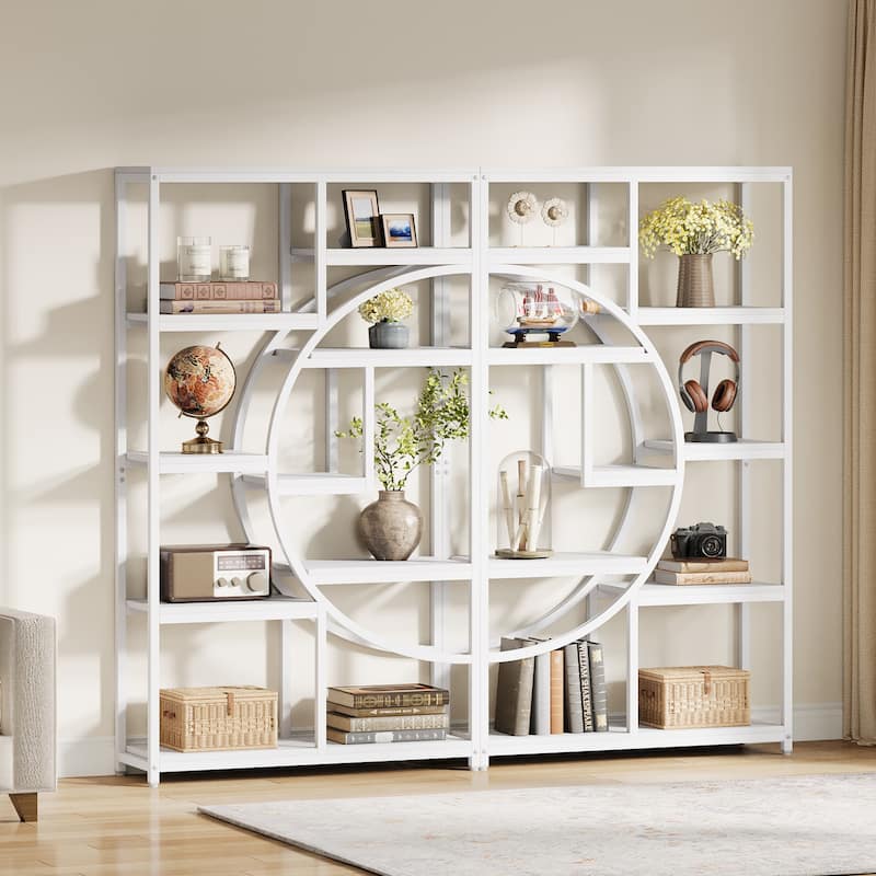 Bookshelf Industrial 5 Tier Etagere Bookcase, Freestanding Tall Bookshelves - 2 Packs - White