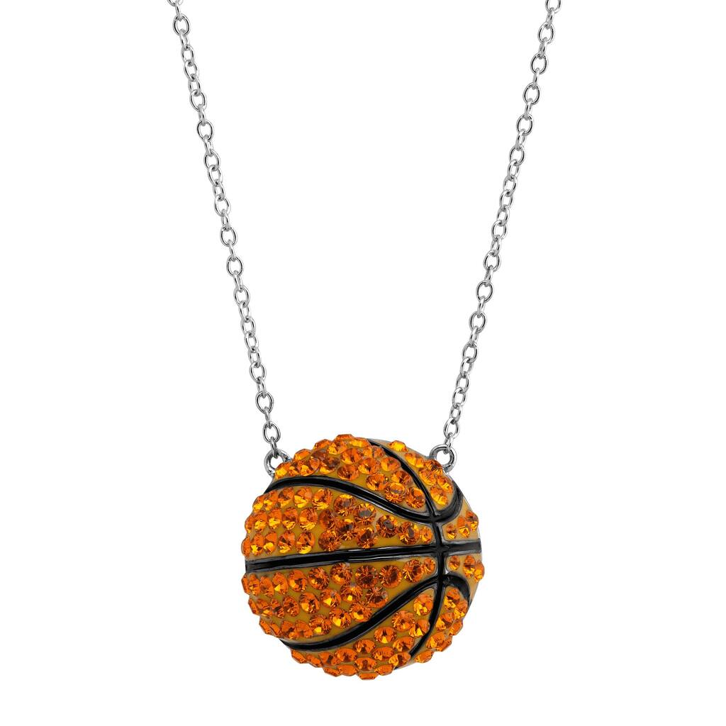 Crystaluxe Basketball Pendant with Crystals in Sterling Silver, 16 + 2 inches