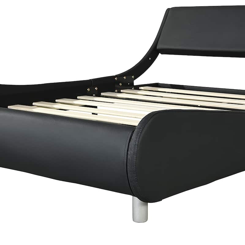 Queen Size LED Platform Bed Frame with Remote Control, Wood Slat Support, Easy Assembly, Black