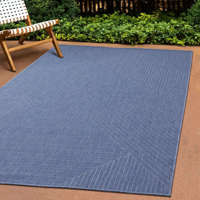 Blue White Traverse Stripes Indoor/Outdoor Rug