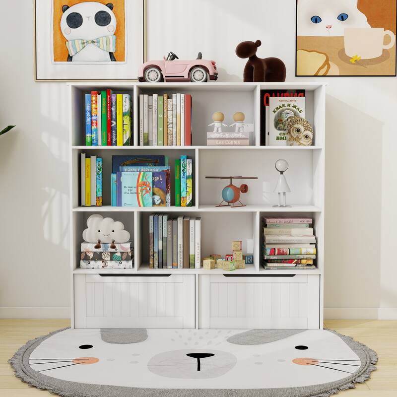 Multi-Functional 7 Shelf Kids Bookcase with 2 Hooks