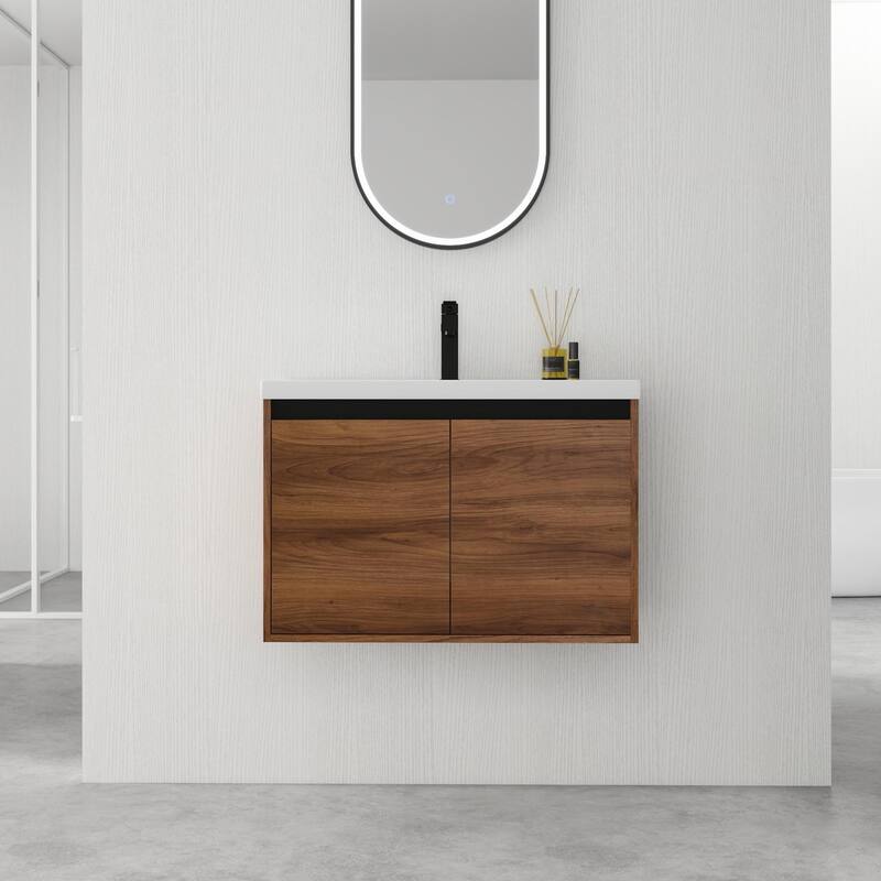 BNK 16"/20"/24"/30"/36" Single Sink Bathroom Vanity with Soft Close Door and Shelf - 30''W - Brown
