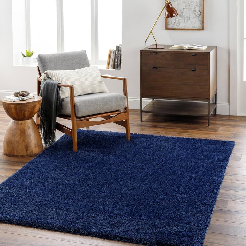 Livabliss Cloudy Shag Vibrant Solid Plush Area Rug - Dark Blue - 5' 3" x 7'