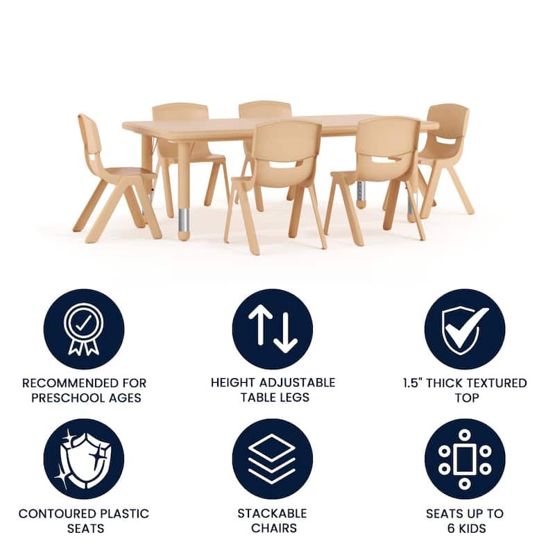 24"W x 48"L Rectangle Plastic Adjustable Activity Table Set - 4 or 6 Chairs