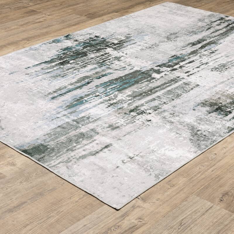 Vista Home Marissa Washable Modern Abstract Grey/ Teal Indoor Area Rug
