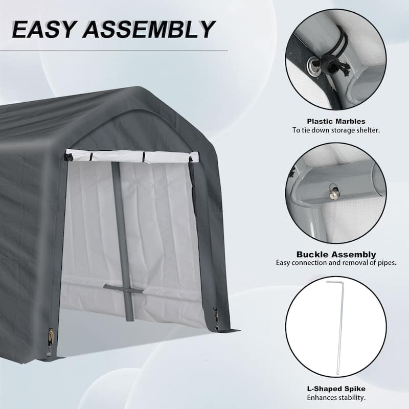 Aoodor Heavy Duty Storage Shelter, Portable Shed Carport with Roll-up Zipper Door ,Waterproof and UV Resistant - 6'×8'