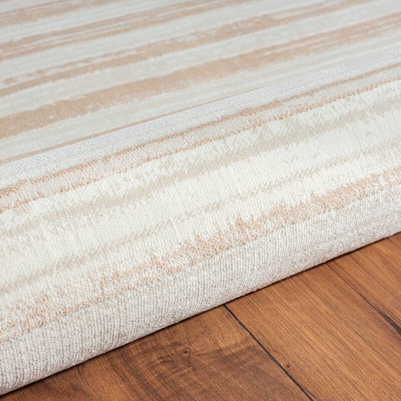 Sevita Cream/Beige Striped Contemporary Area Rug