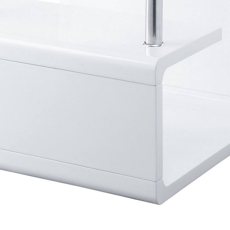 24 Inch Square Accent End Table, Glass Top, Open Shelf, White, Chrome - 24 L x 24 W x 22 H Inches