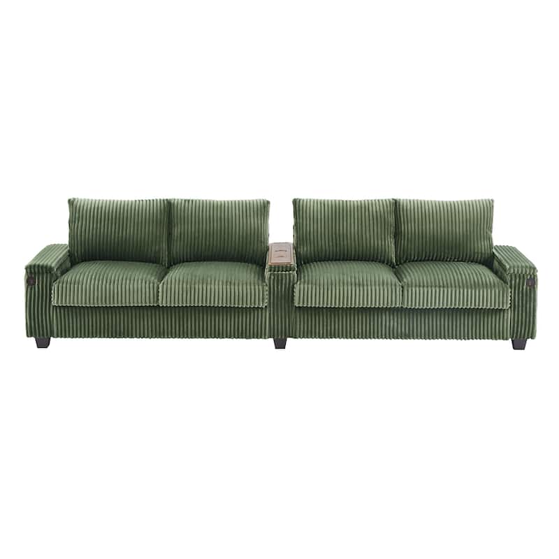 133" Corduroy Sectional Sofa with USB & Flip-Top Storage