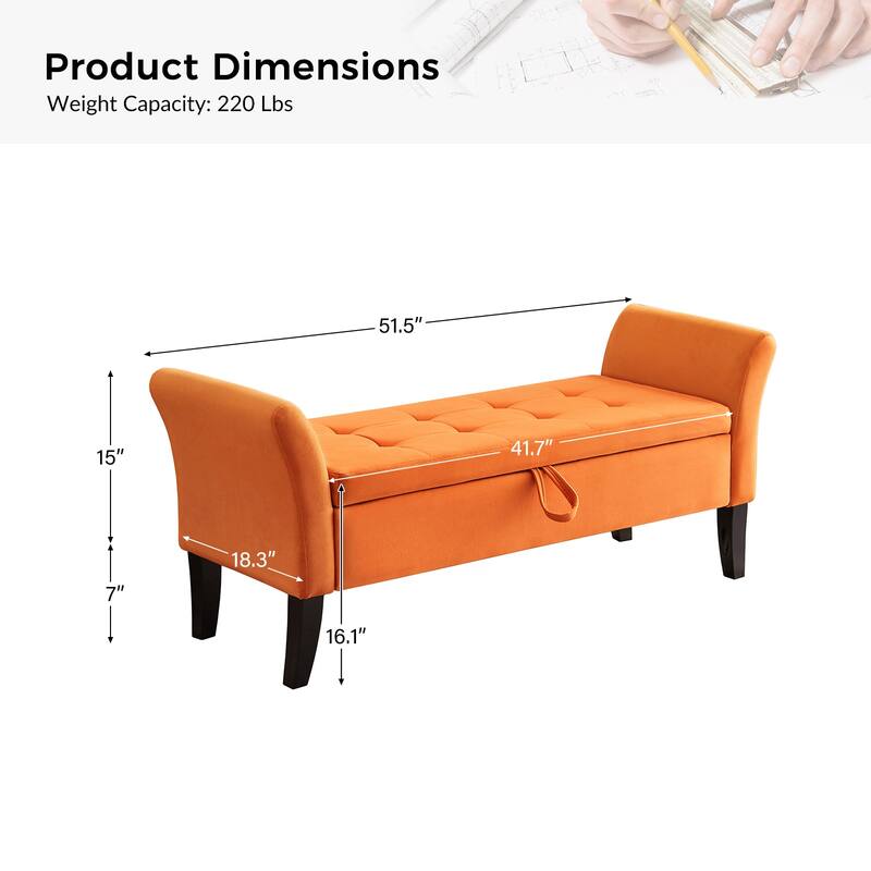 Ramiro Contemporary Velvet Storage Bench by HULALAHOME