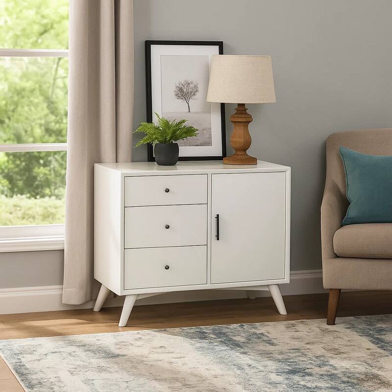 Wooden Accent Cabinet with 3 Drawers and 1 Door, White